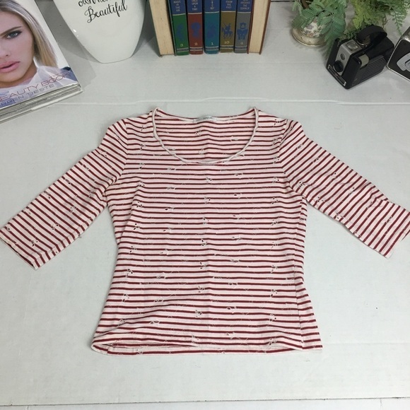 Nara Maglie Women’s striped, embroidered eyelet blouse/ top. - Picture 1 of 10
